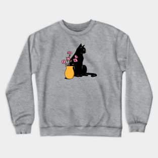 Playful Black Cat in pink Crewneck Sweatshirt